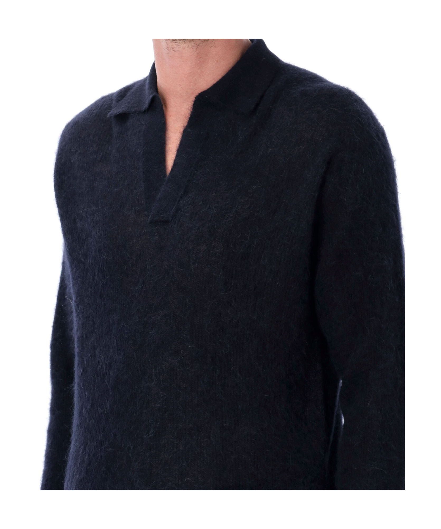 Auralee Sheer Knit Skipper Polo In Blue
