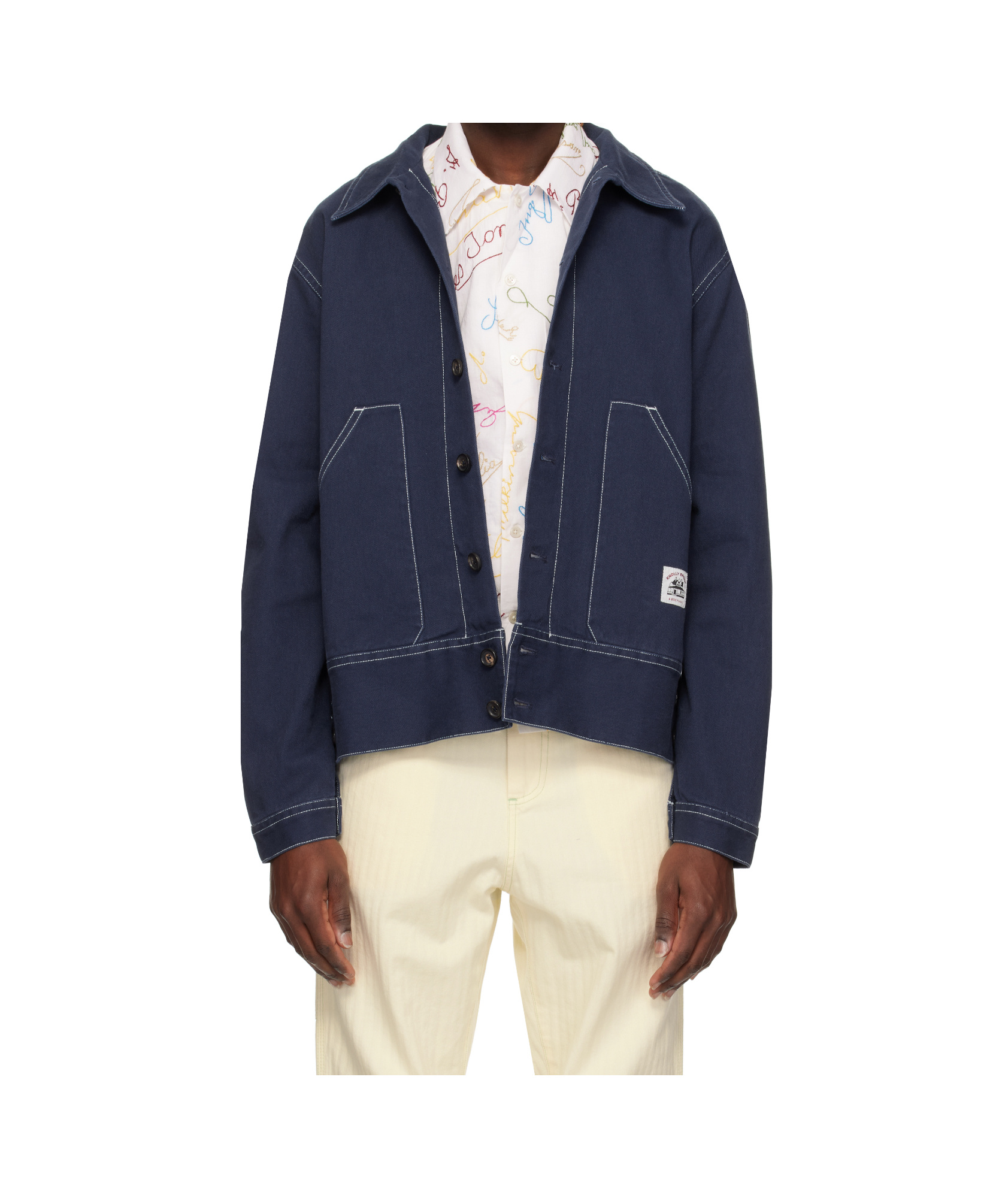 Bode Navy Knolly Brook Side Tab Jacket In Blue