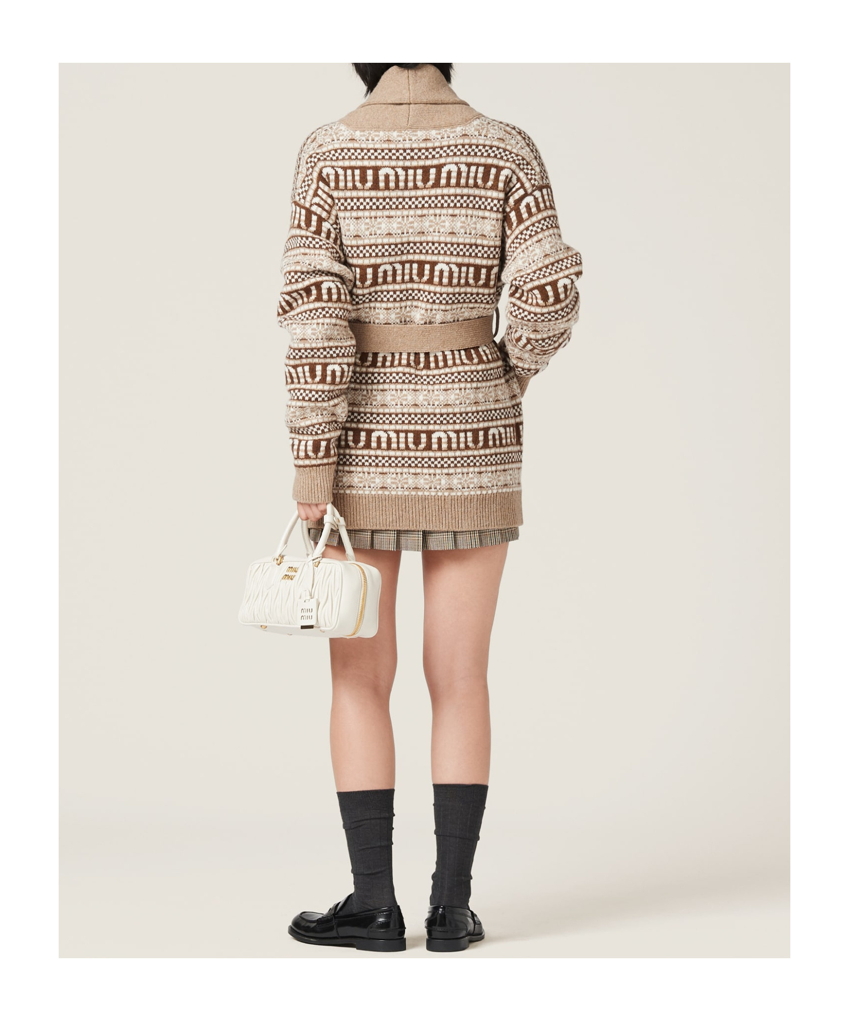 Miu Miu Intarsia-knit Logo Virgin Wool Cardigan In Multicolor