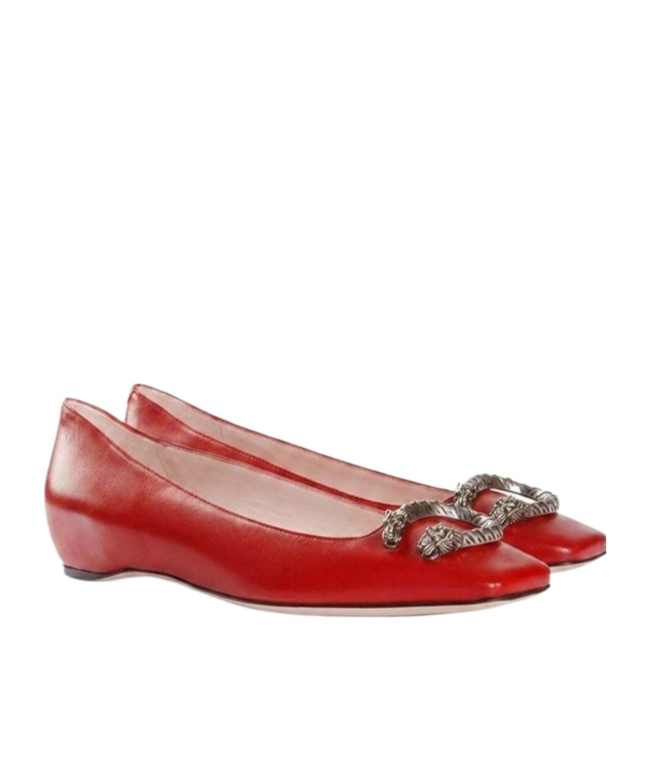 Gucci Square-toed Ballet Shoes In Red