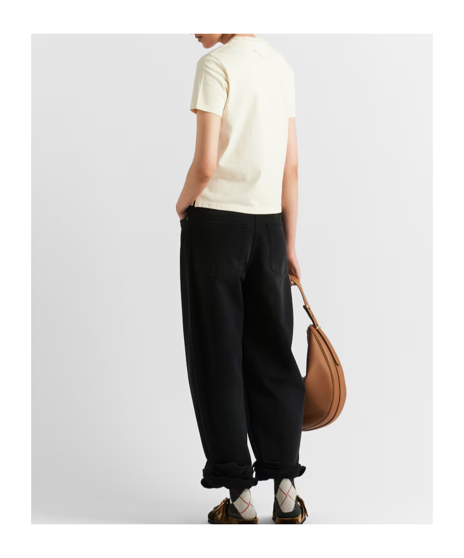 Prada Womens Yellow Logo-embroidered Slim-fit Stretch-cotton T-shirt In Vanilla