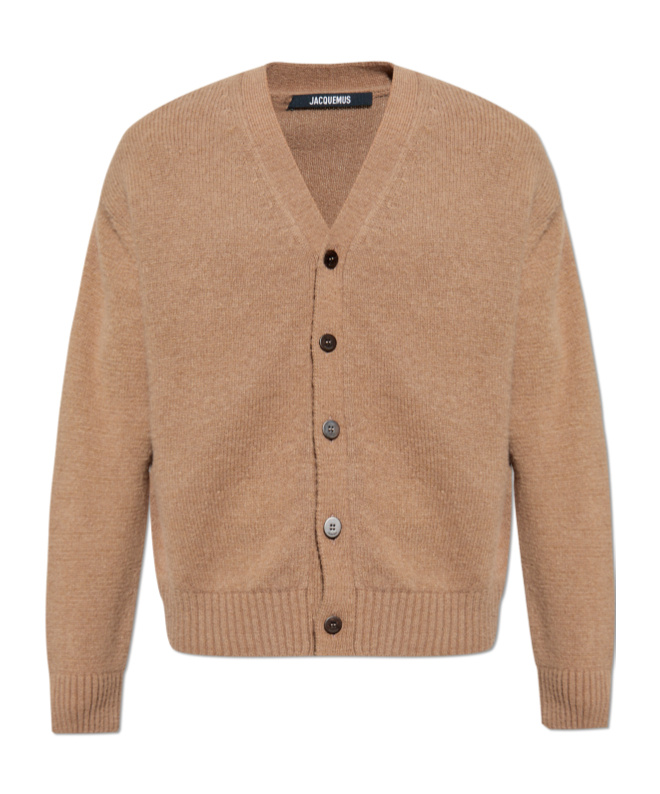 Jacquemus Logo Alpaca Cardigan Unique Pattern In Nude
