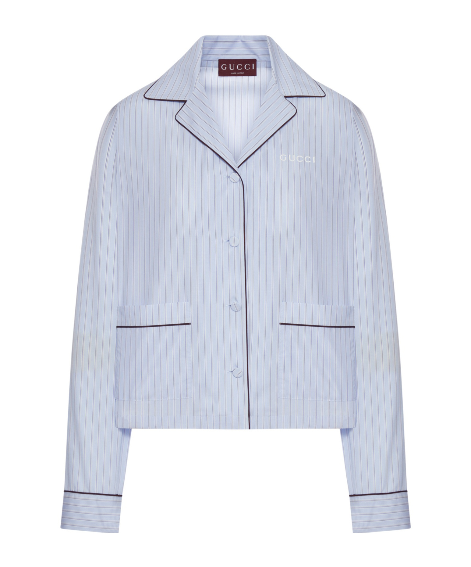 Gucci Light Blue Striped Cotton Embroidered Shirt In White