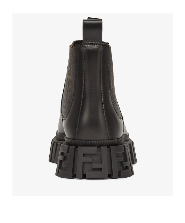 FENDI BROWN FF JACQUARD AND BLACK LEATHER CHELSEA BOOTS