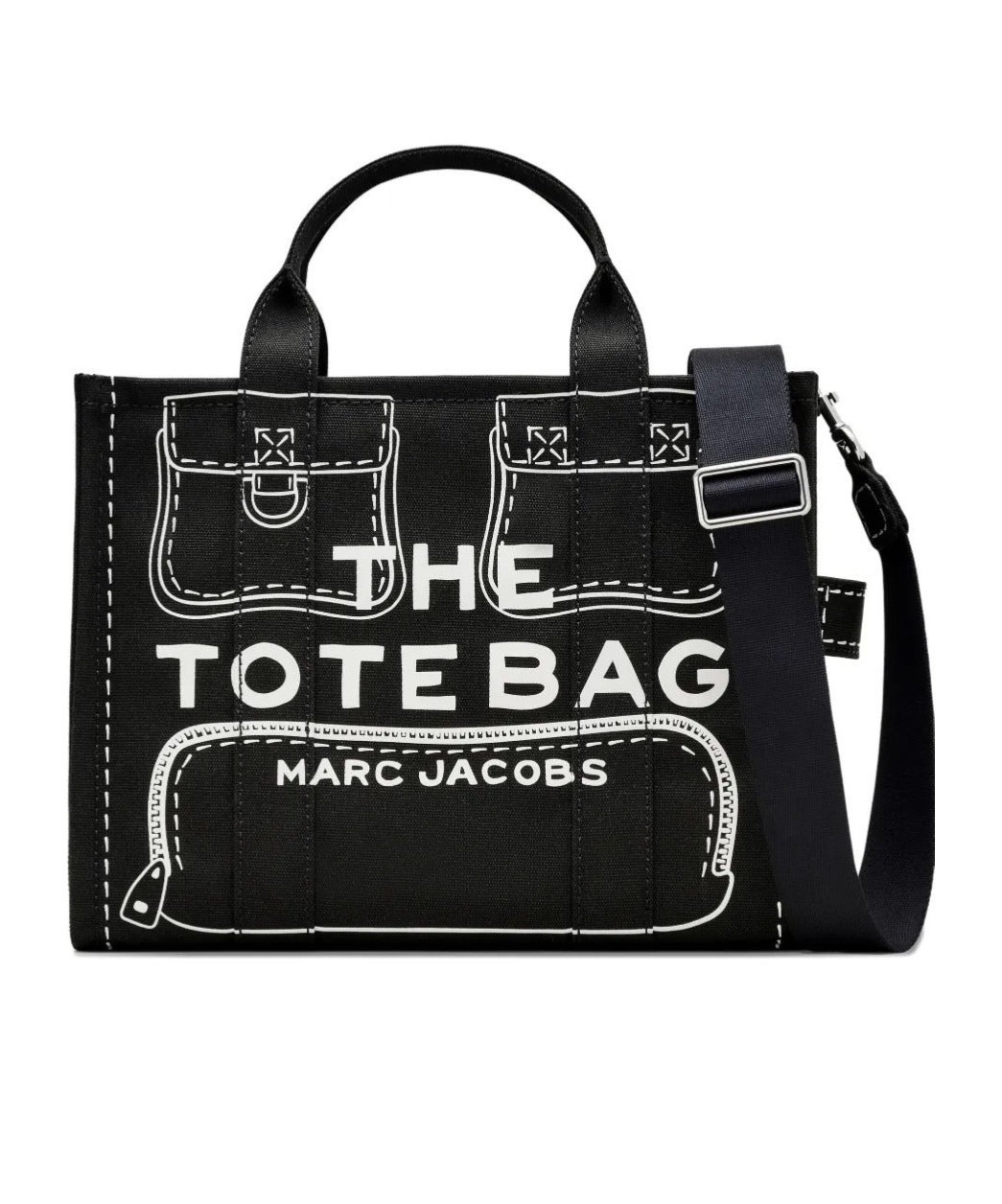 Marc Jacobs The Trompe Loeil Cargo Canvas Medium Tote Bag In Black