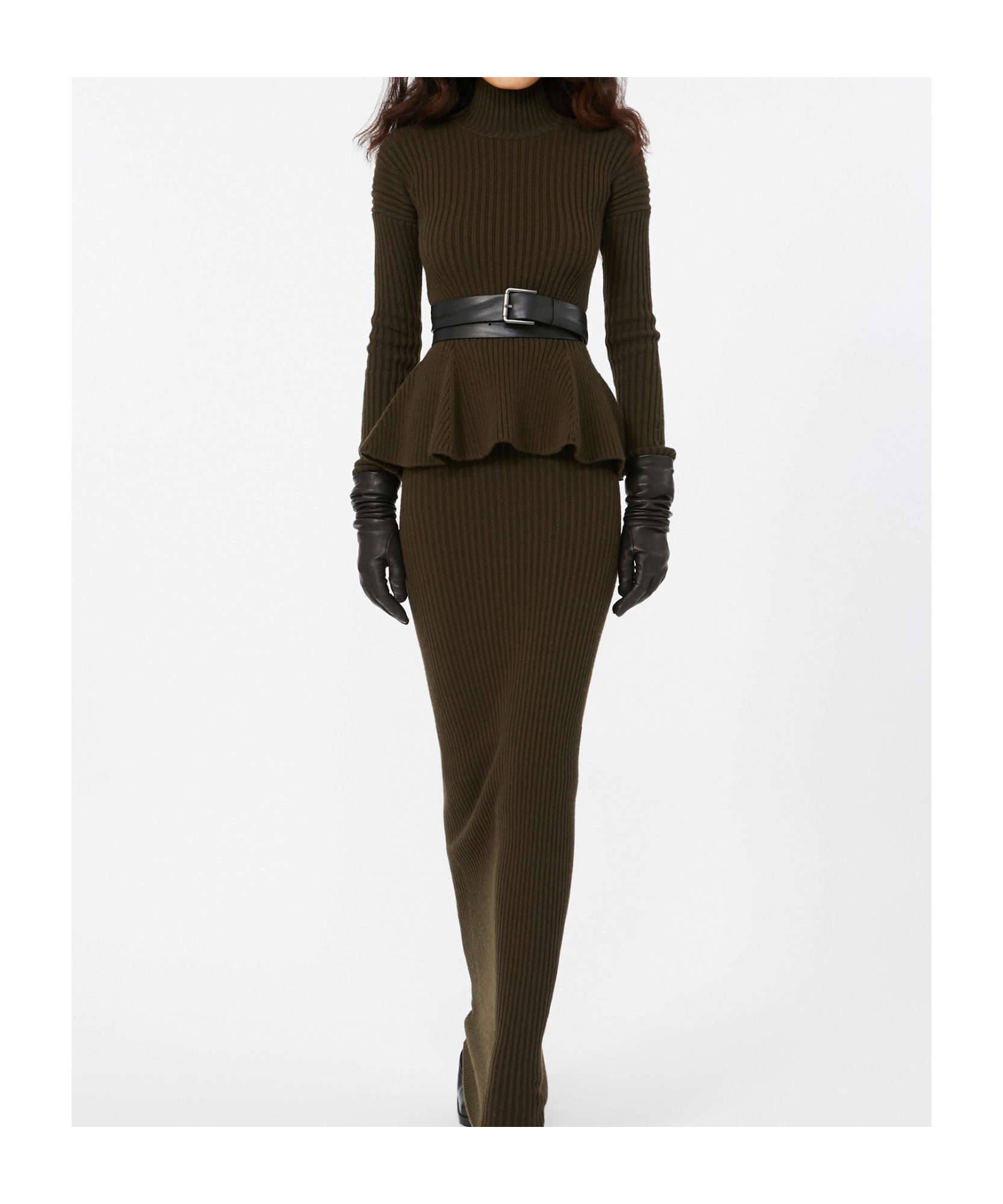 Max Mara Wool And Cashmere Peplum Turtleneck In Black