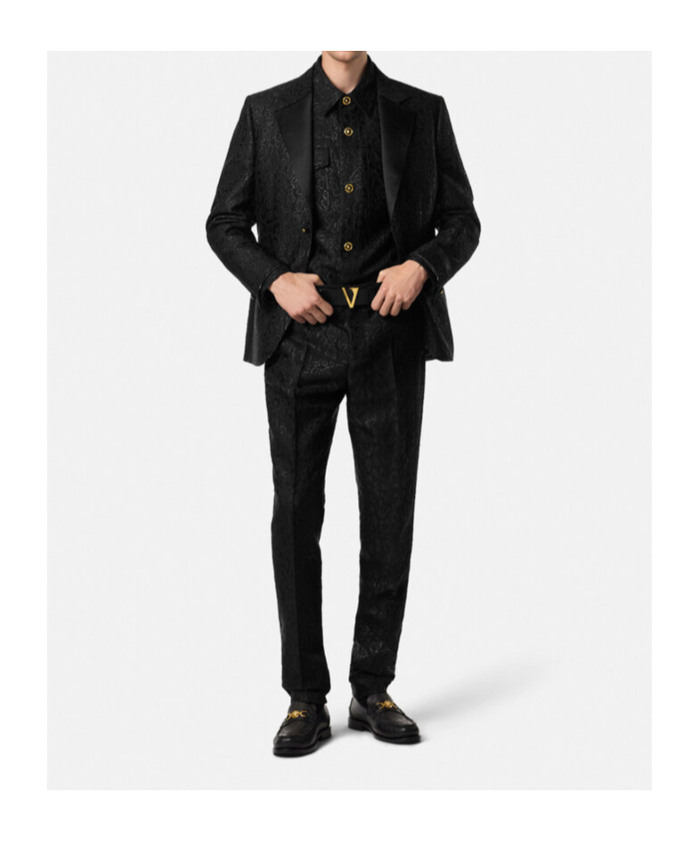 Versace Leopard-print Satin-lapel Blazer In Black