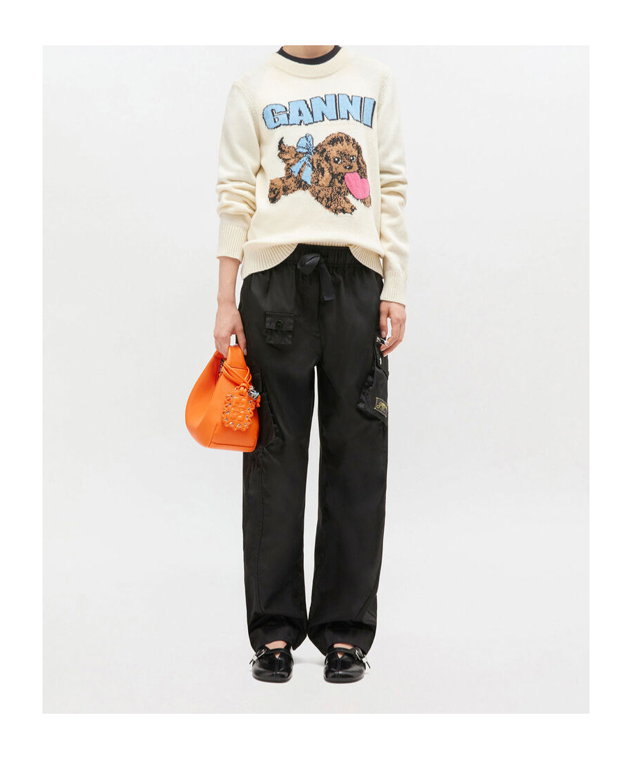 Ganni Crafted Wool Blend Puppy Love Crewneck Sweater In Neutral