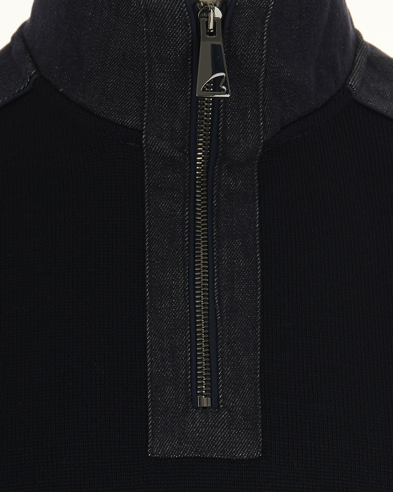 Paul & Shark Half-zip Denim-panel Sweater In Black