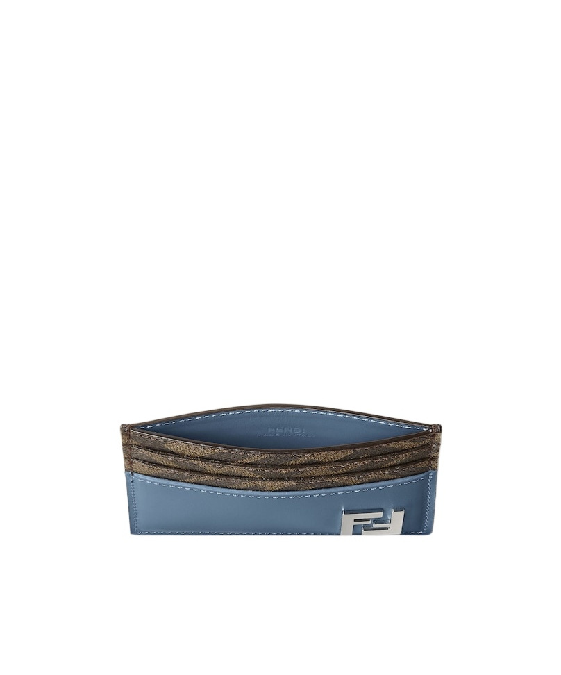 Fendi Dual Tone Leather And Canvas Cardholder In Blue