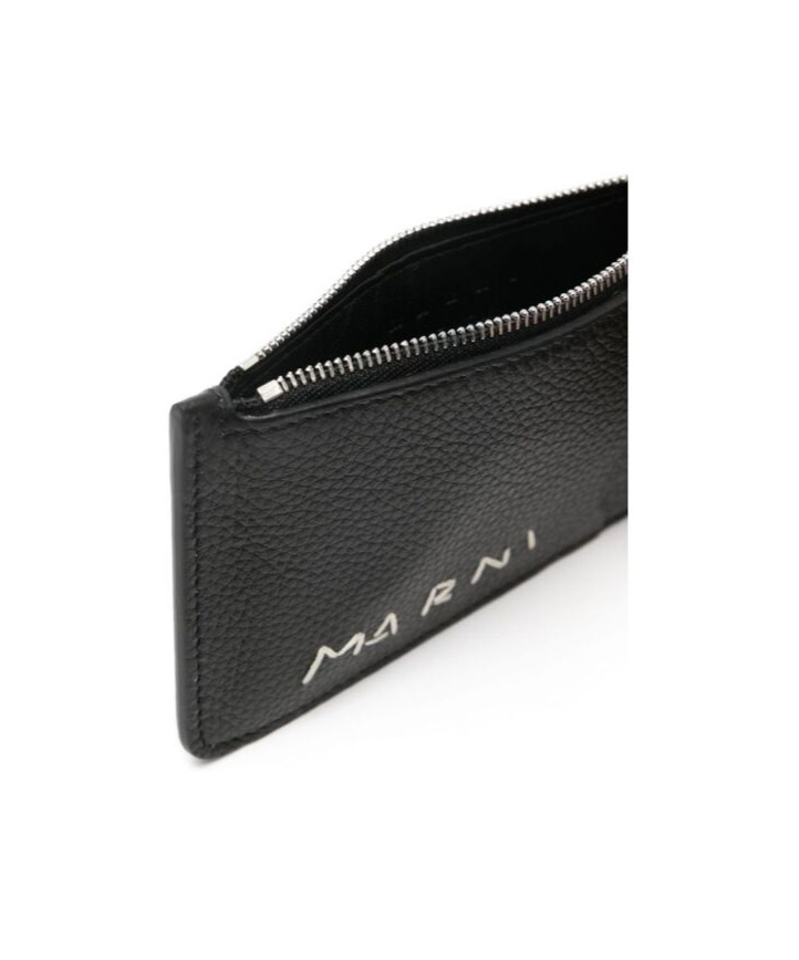 Marni Black Logo-stitched Leather Card Holder In Black