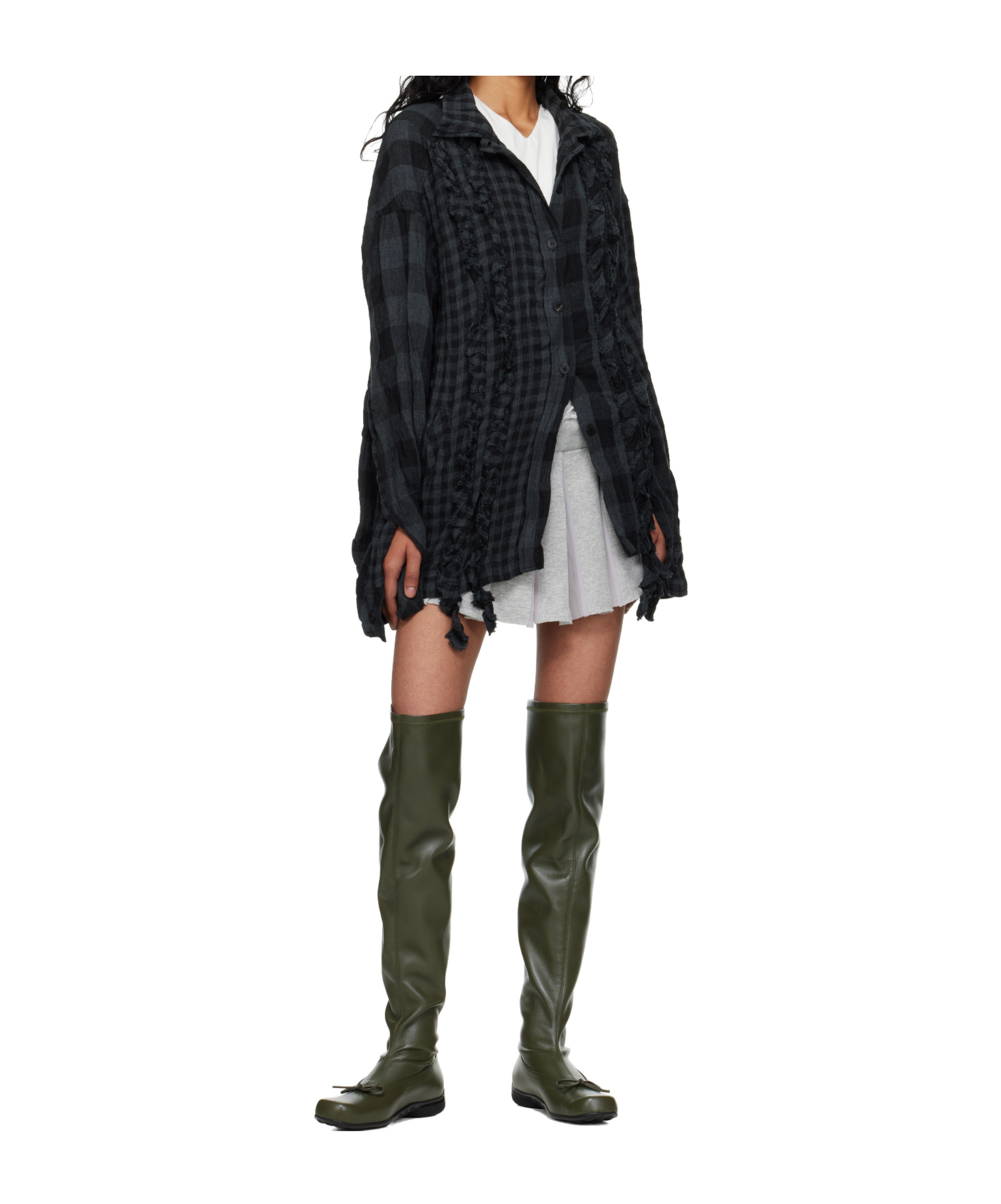 Open Yy Pleated Layered Knit Mini Skirt In Gray