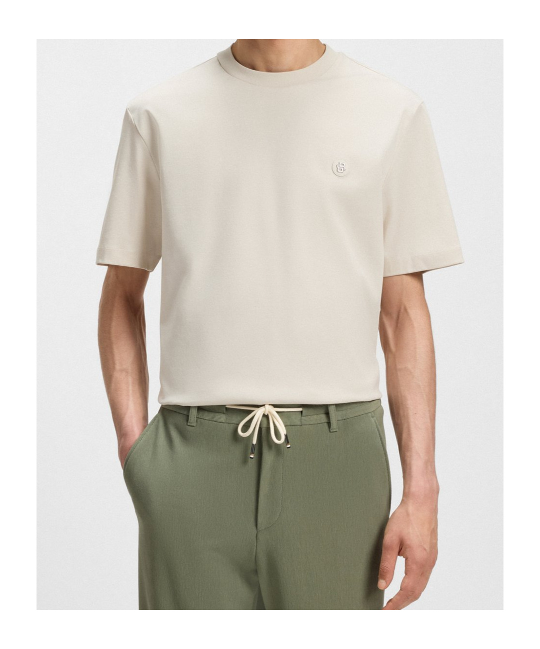 Hugo Boss Boss  Double B-monogram Crewneck T-shirt In Neutral