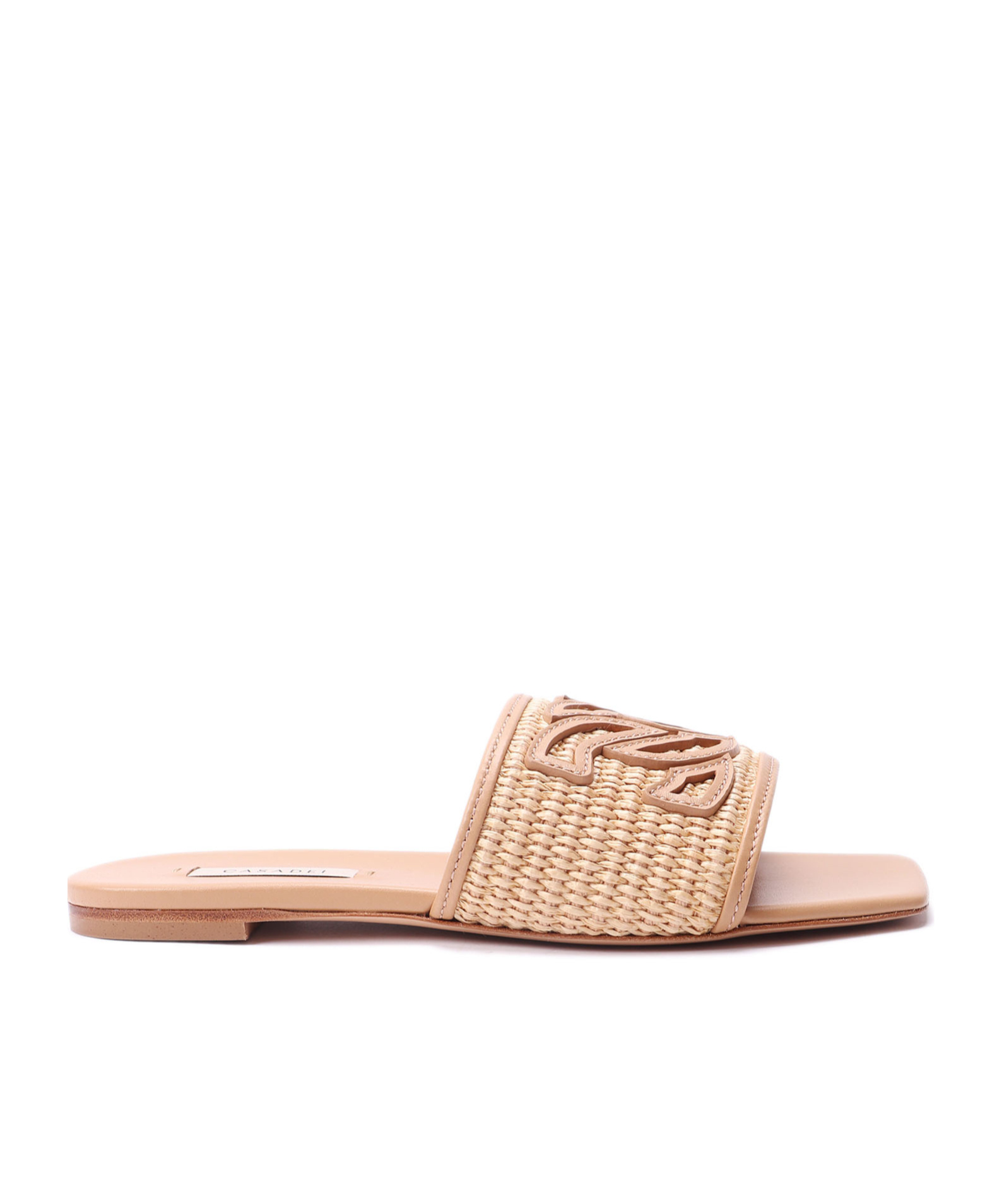 Casadei Portofino Woven-raffia Slides In Nude