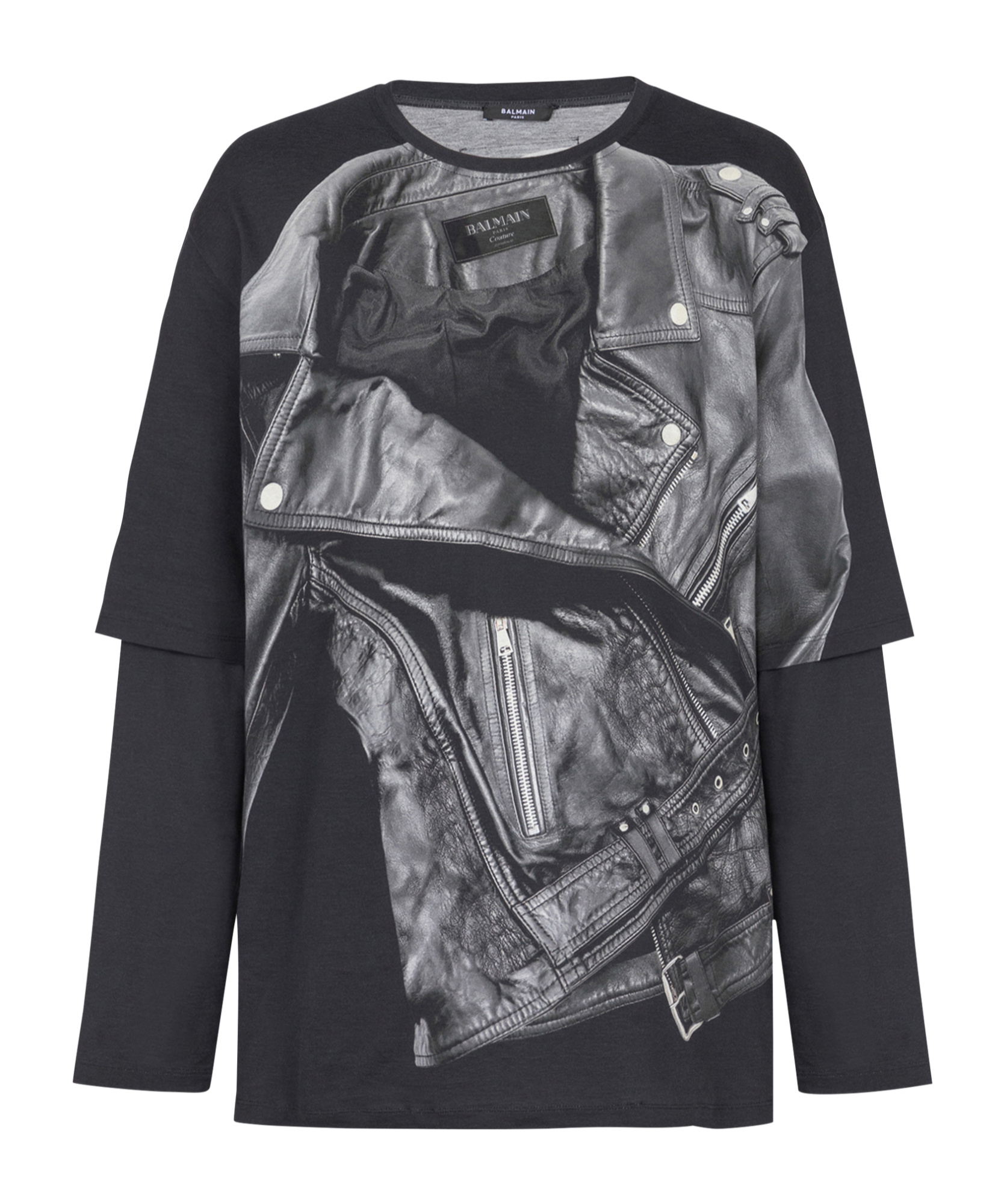Balmain Motorcycle Jacket Printed Long-sleeved T-shirt In Black