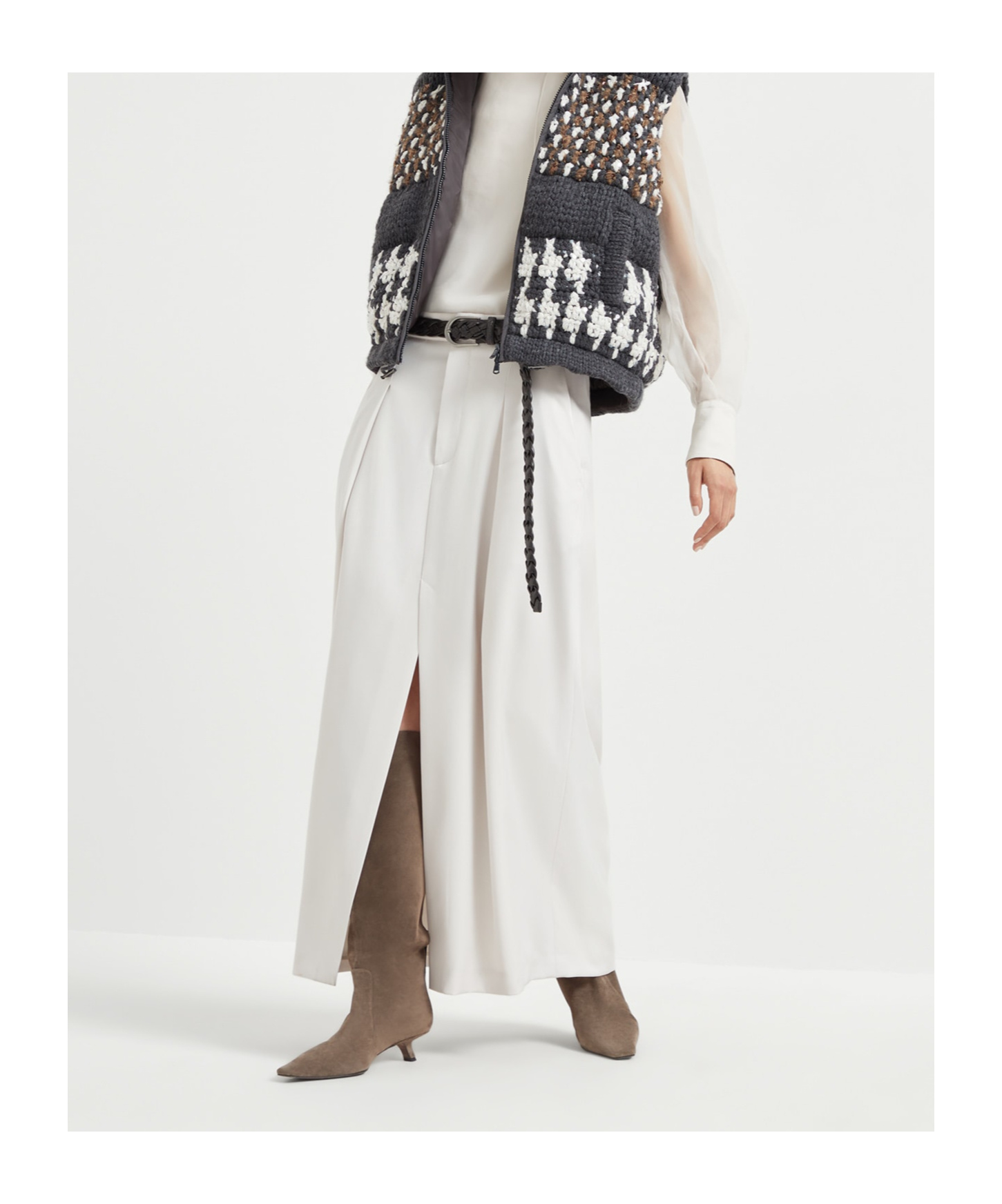 Brunello Cucinelli Pleated Front-split Maxi Skirt In White