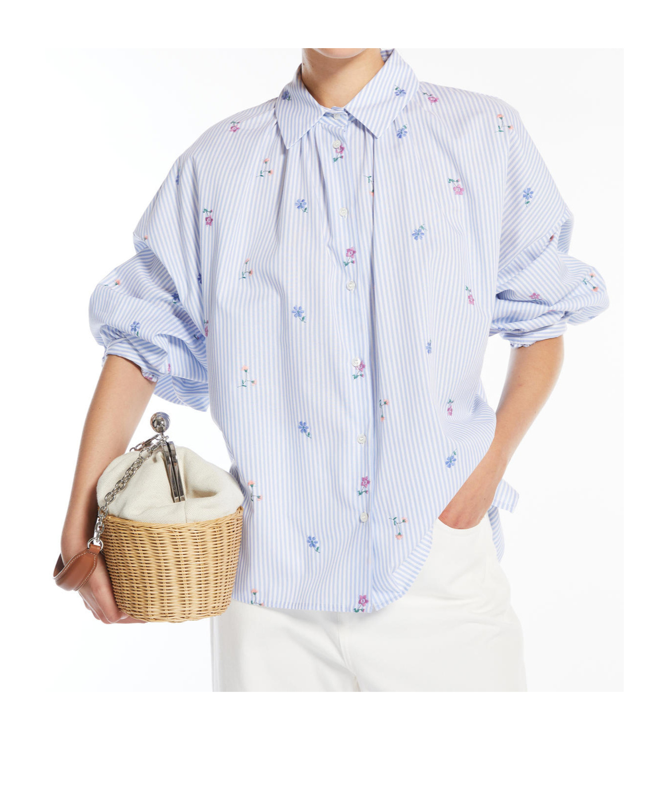 Weekend Max Mara Gilly Embroidered Poplin Shirt In White