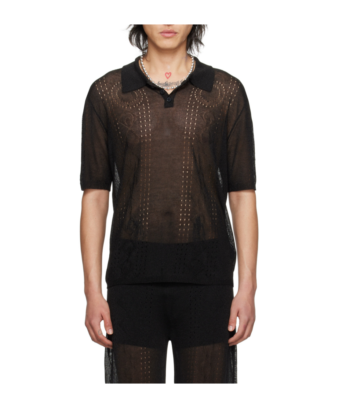 Marine Serre Metallic Short-sleeved Polo Shirt In Black
