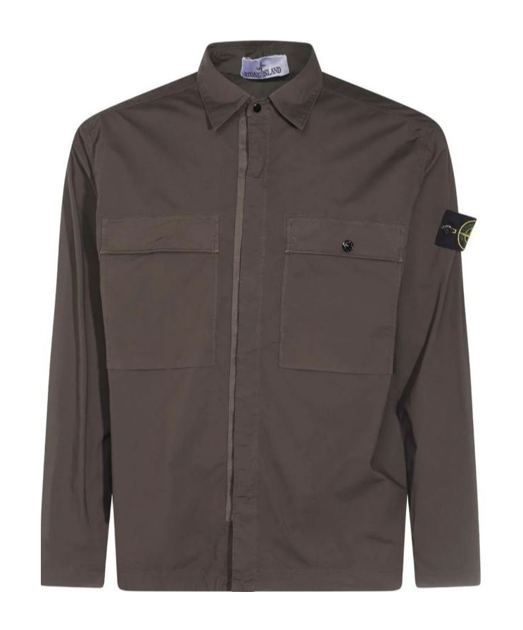 Stone Island Logo Patched Two Pockets Jacket In Khaki