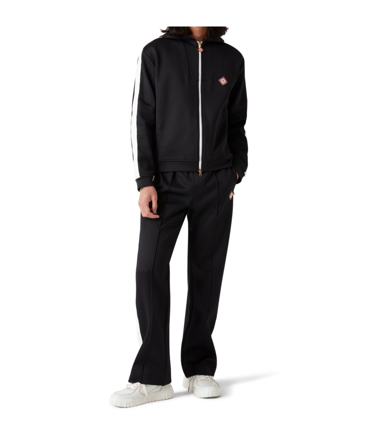 Casablanca Laurel Tape Hooded Scuba Jersey Track Jacket In Black
