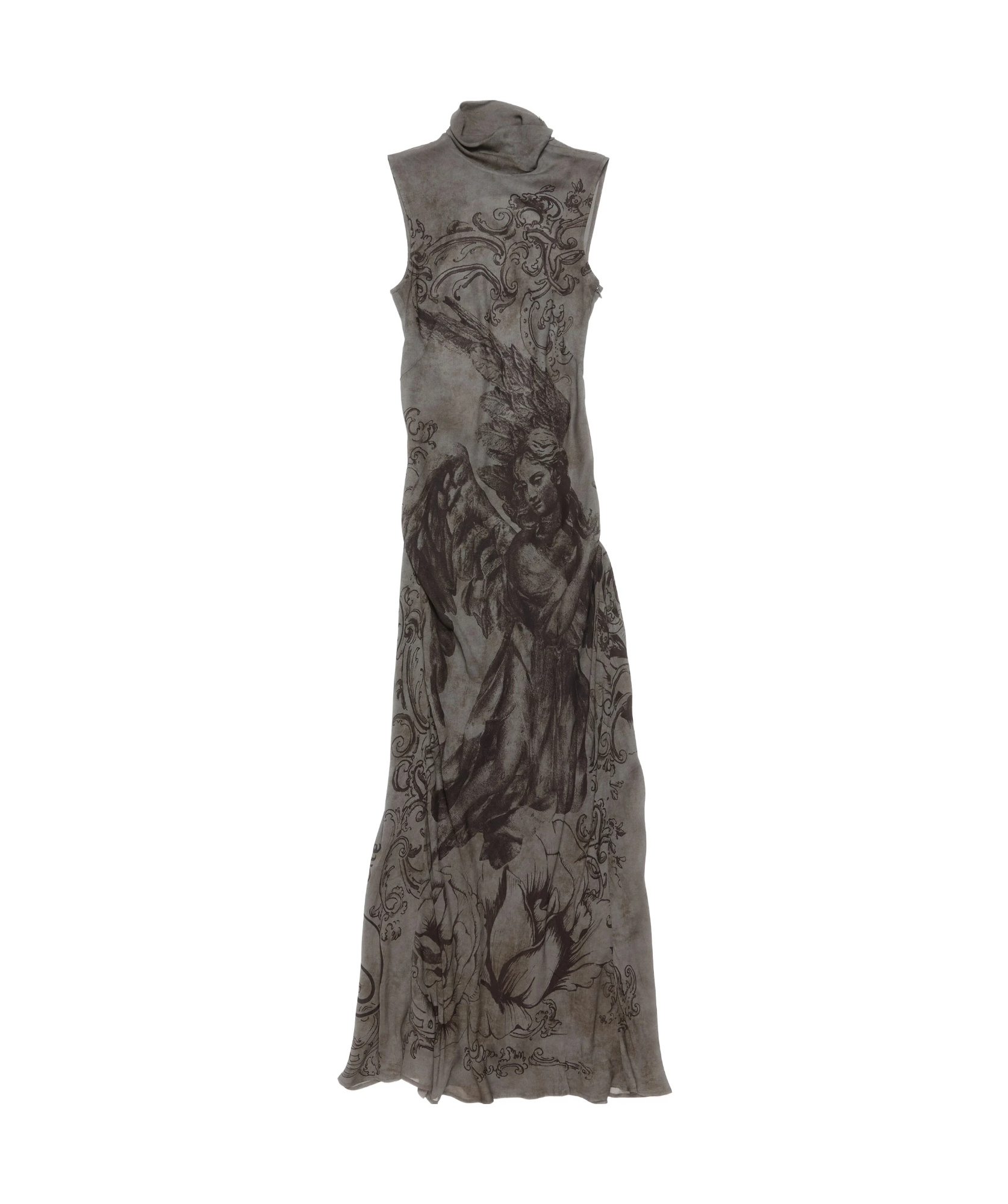 Acne Studios Open-back Printed Georgette Turtleneck Maxi Dress In Black