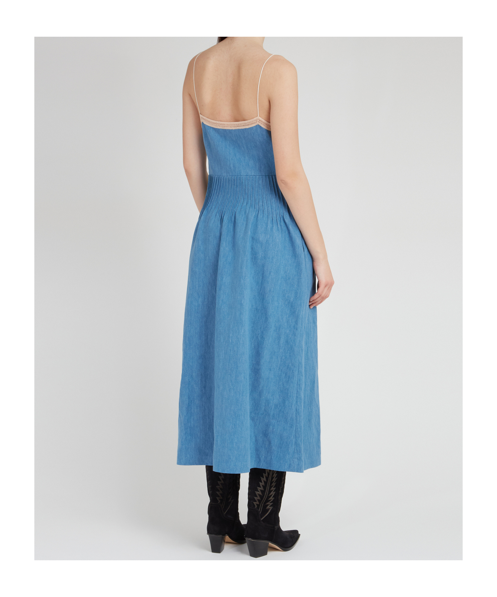 Gabriela Hearst Althea Colorblock Pintucked Denim Maxi Dress In Blue