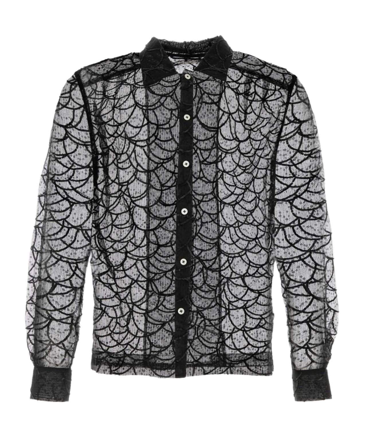 Bode Pewter Shoal Sequined Mesh Shirt In Gray