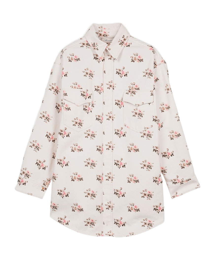 Blumarine White Printed Denim Overshirt In White