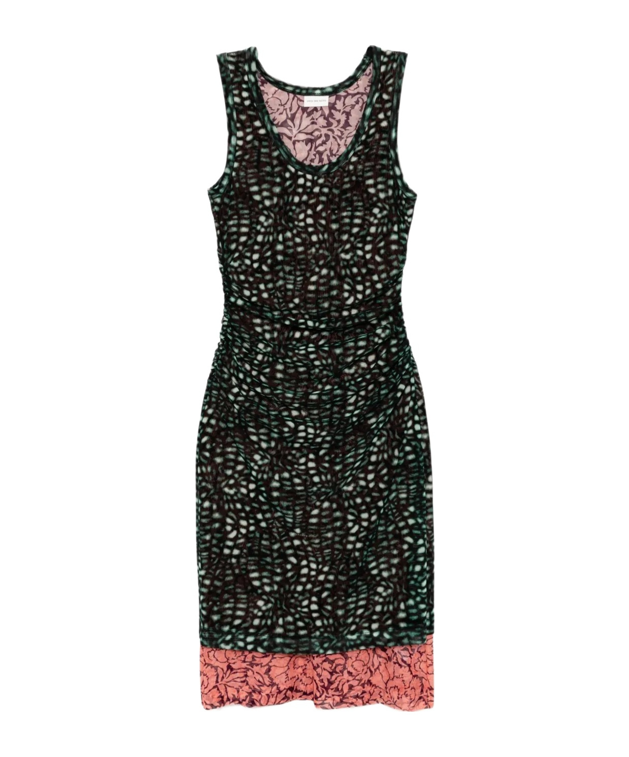 Dries Van Noten Printed Mesh Layered Midi Dress In Black