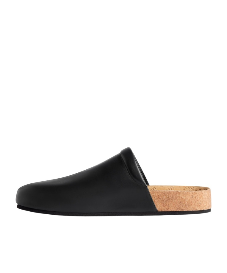 Balenciaga Men Leather Mules With Cork Insole In Black