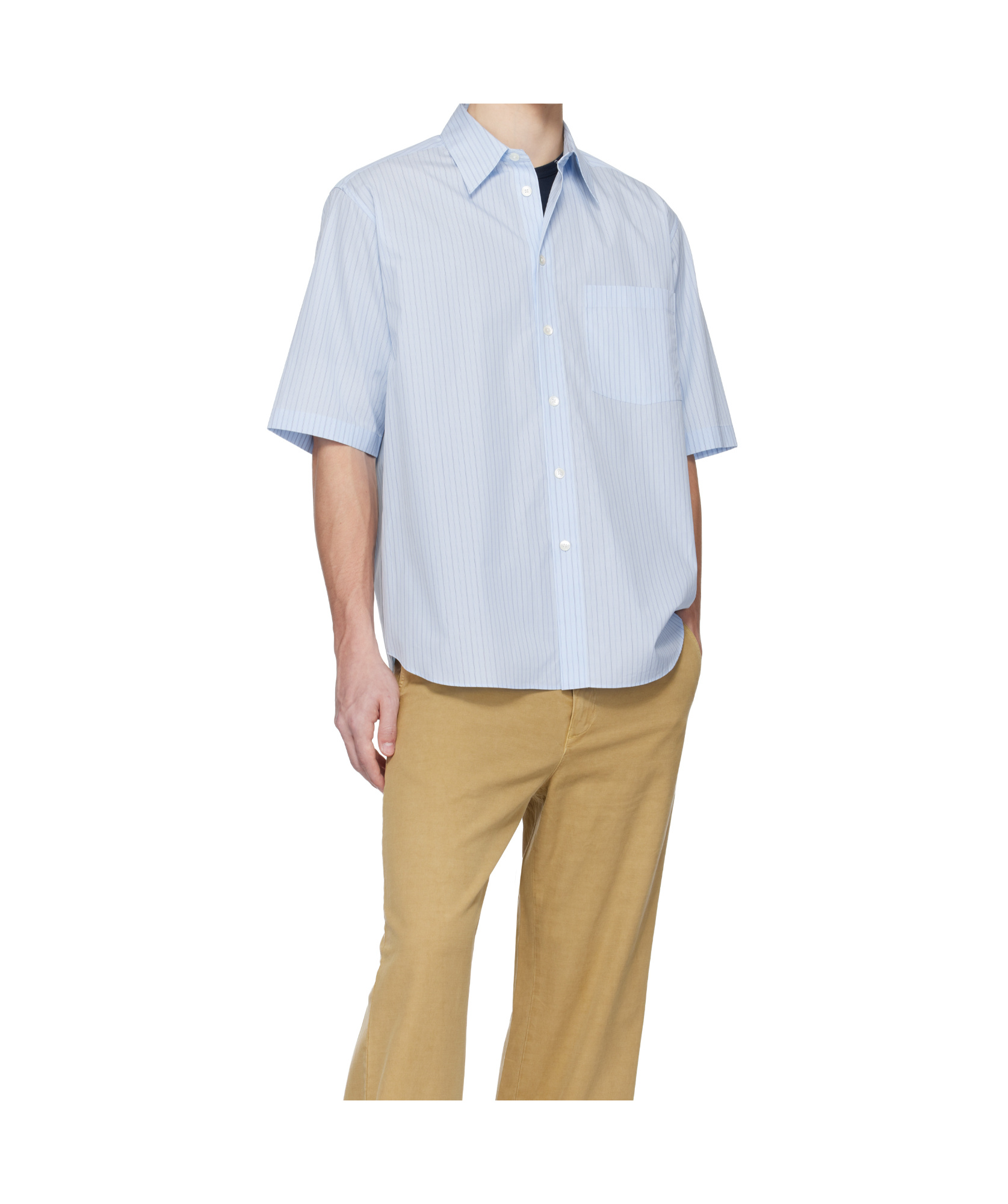 Auralee Blue Suvin High Count Cloth Stripe Shirt In White