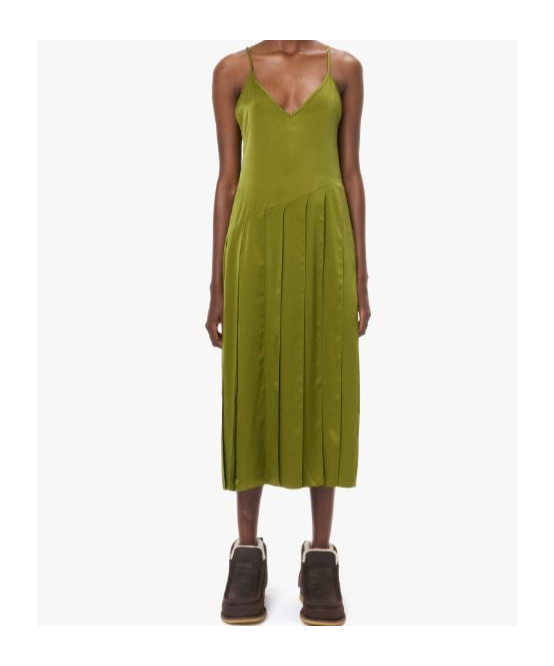 Jw Anderson Pleated Crepe De Chine Midi Dress In Green