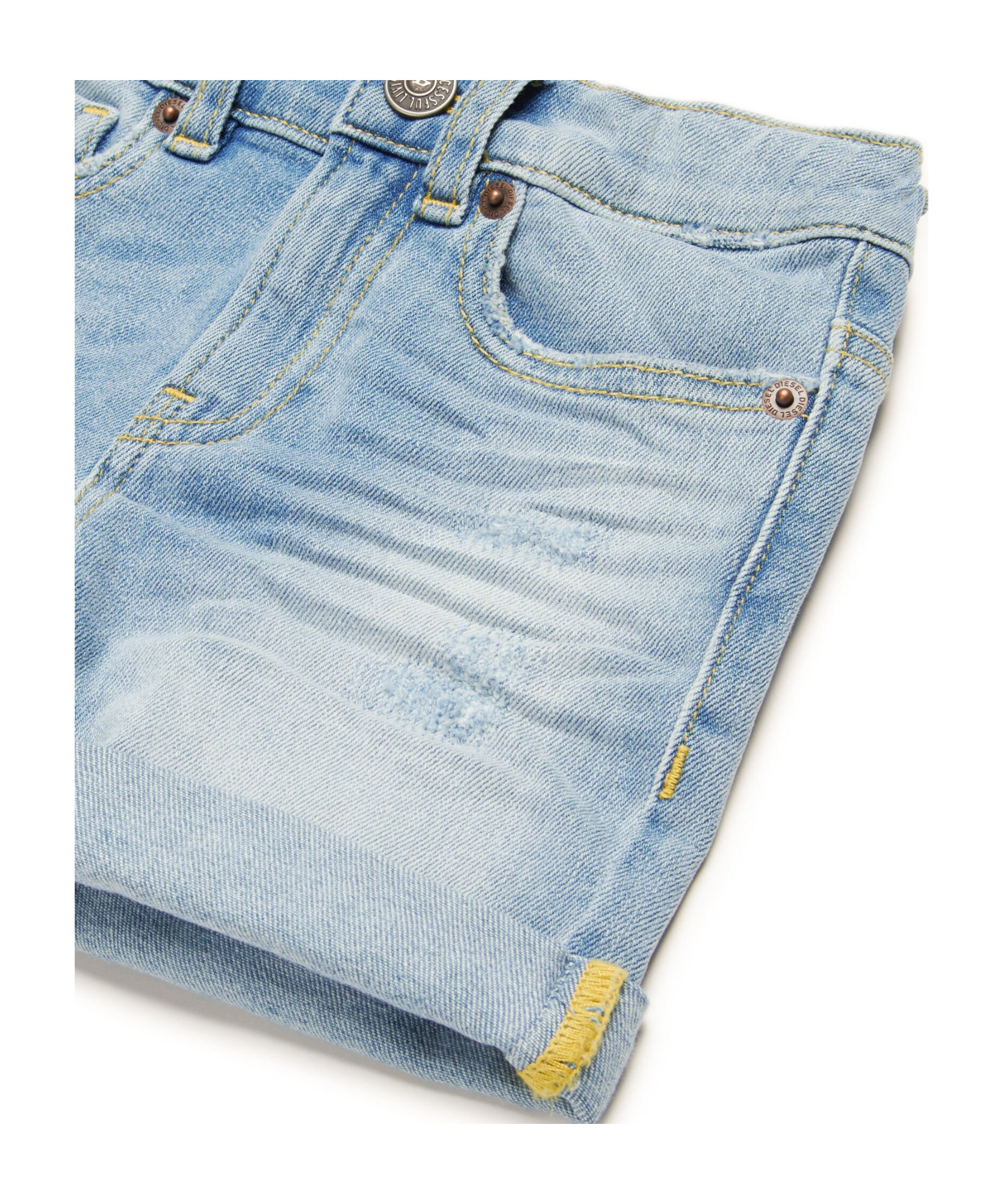 Diesel Shorts In Distressed Denim In Light Blue