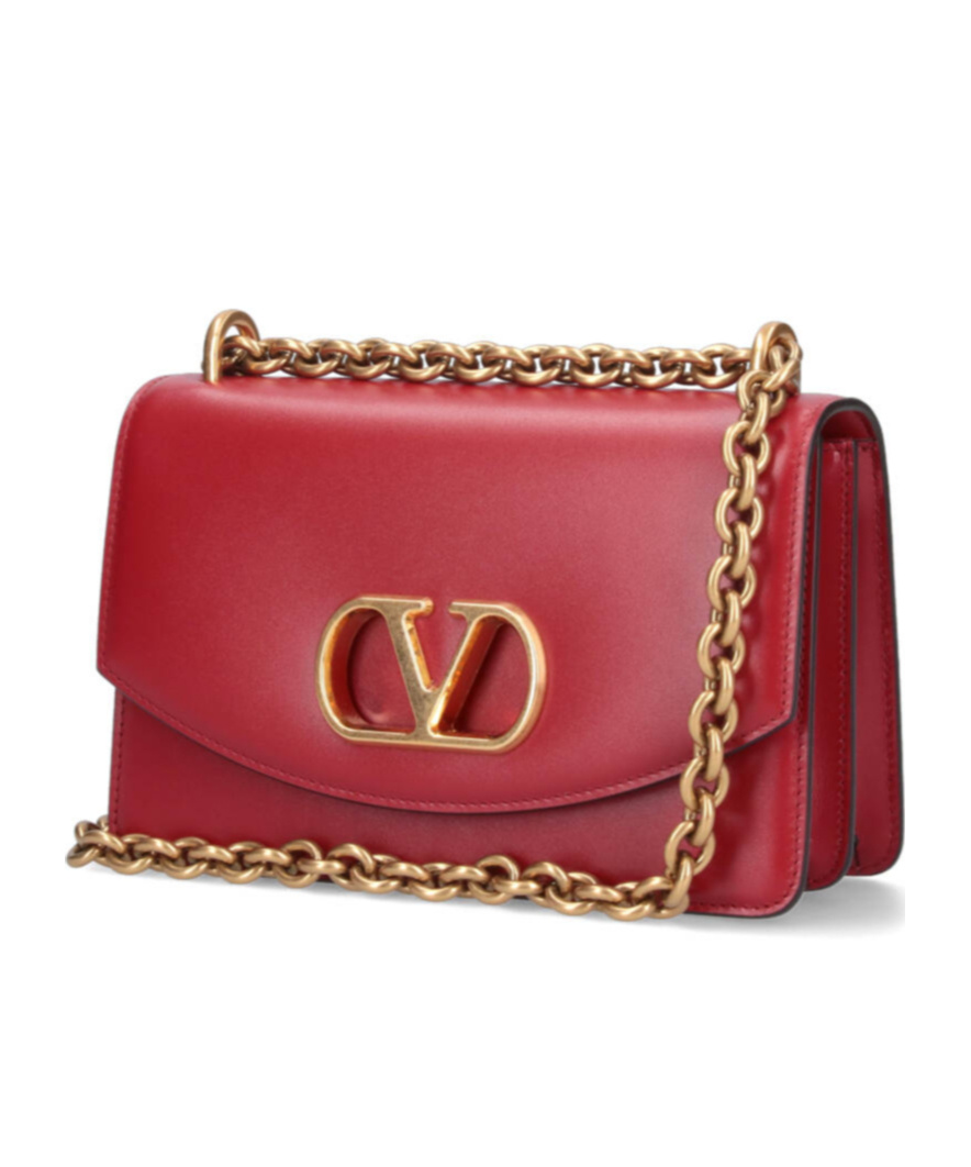 Valentino Garavani Vain Vlogo Leather Shoulder Bag In Red