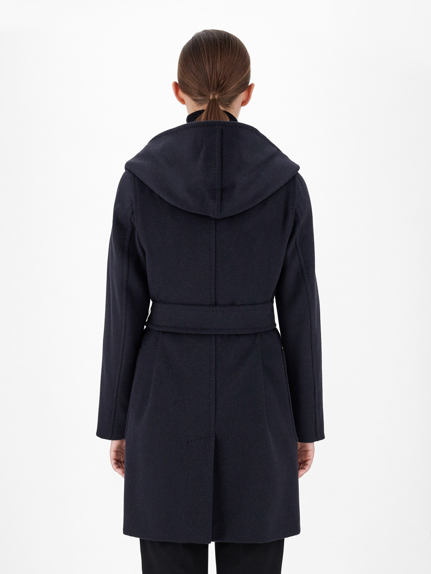 Max Mara Navy Blue Rialto Camel Wool Robe Coat In Black