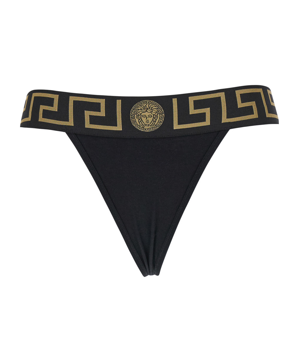 Versace Stretch Cotton Briefs With Logoed Elastic Band In Black