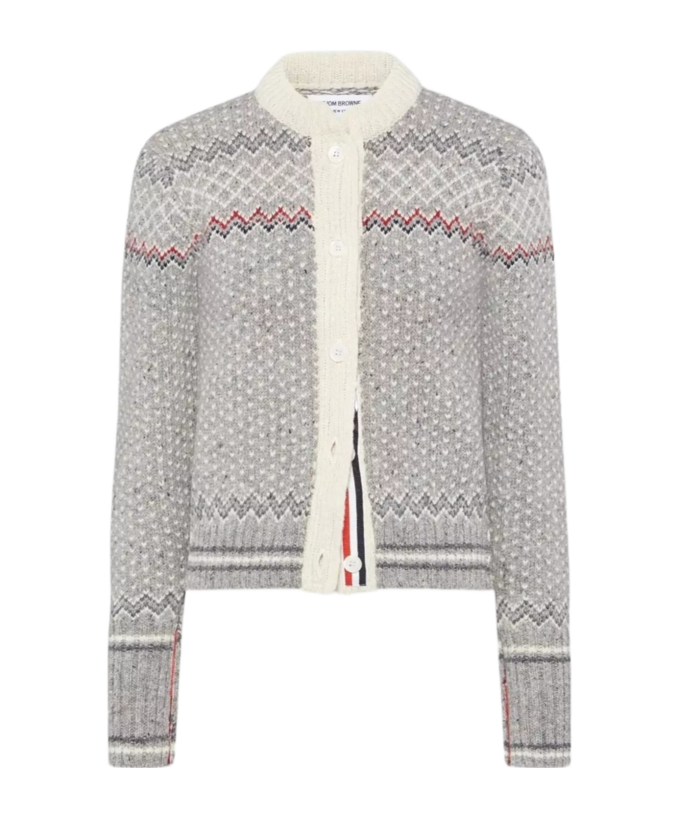 Thom Browne Cropped Crew Neck Cardigan With Fairisle Pattern In Gray