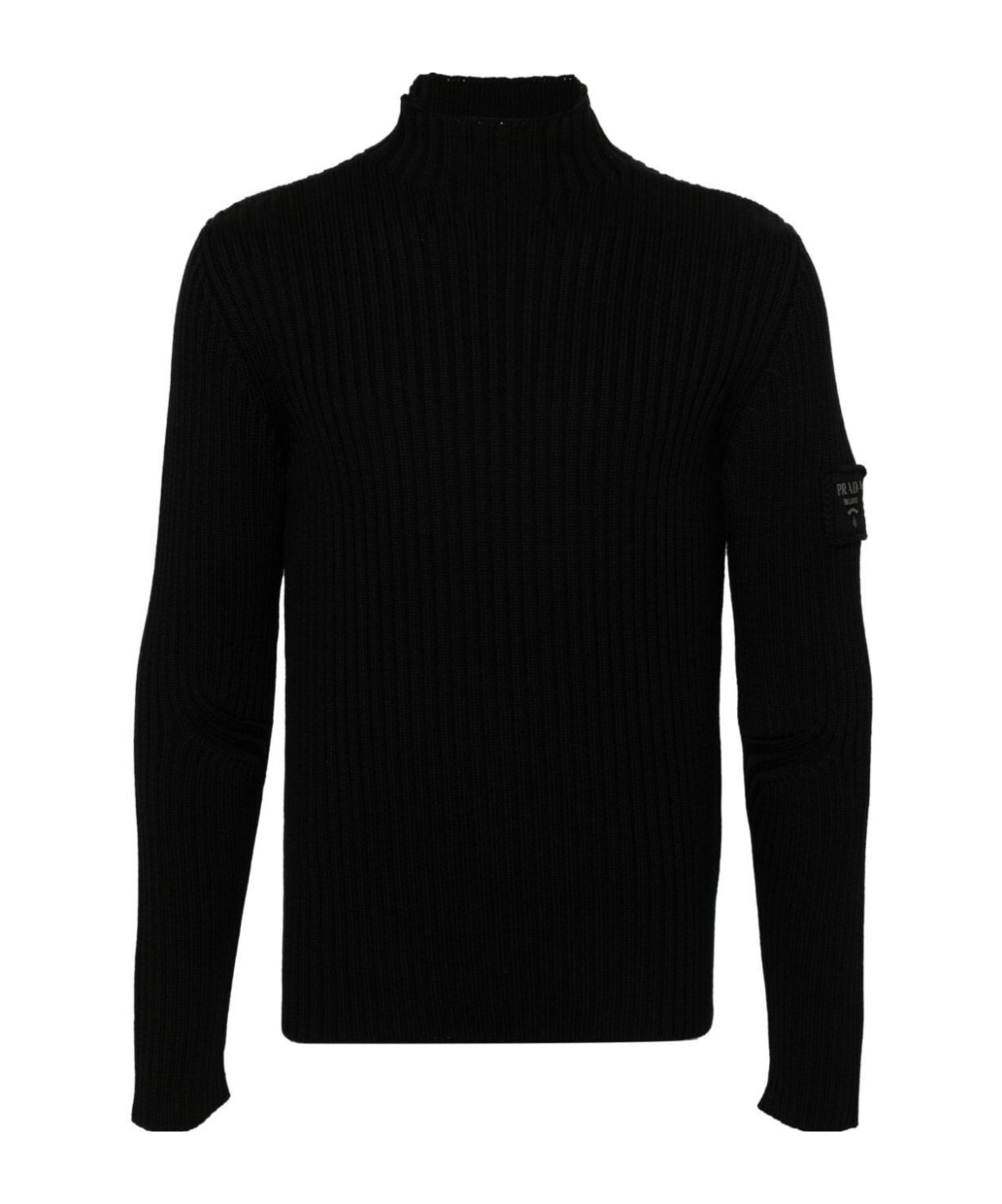 Prada High-neck Ribbed Wool Sweater In Black