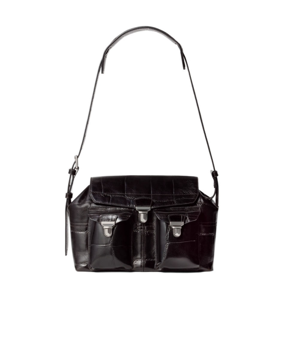 medium Gear croco-embossed flap messenger bag