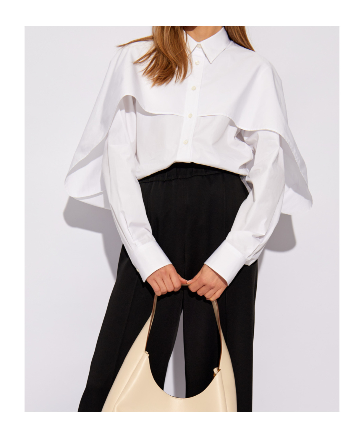 Stella Mccartney Long-sleeved Cape Shirt In White
