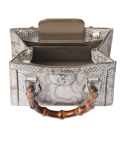 Gucci Diana Python Small Tote Bag In Gray