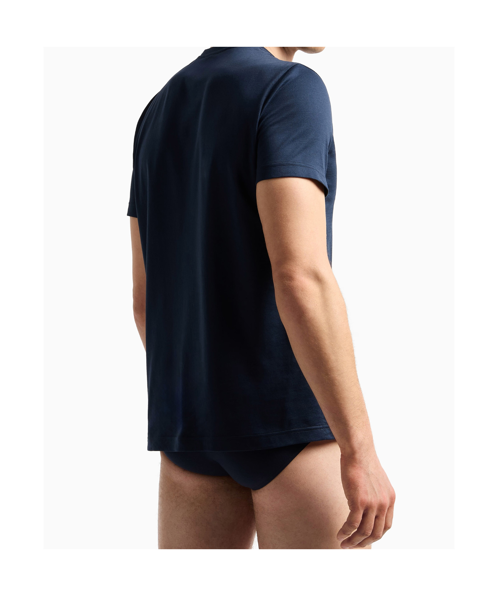 Giorgio Armani Embroidered-logo Cotton T-shirt In Blue