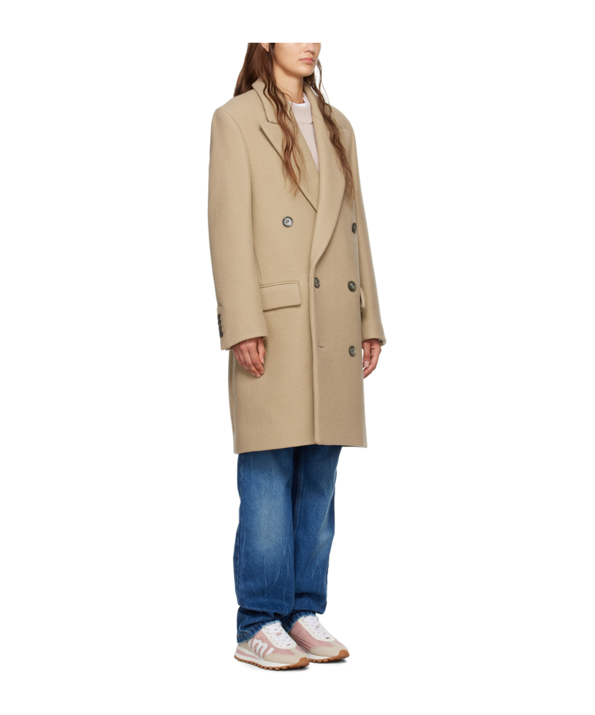 Ami Alexandre Mattiussi Beige Double-breasted Coat In Nude