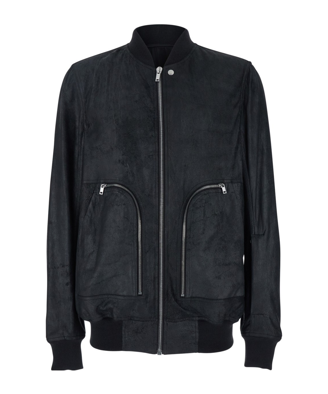 Rick Owens 'bauhaus Flight' Black Bomber Jacket With Zipped Pockets On The Front In Leather Man In Black