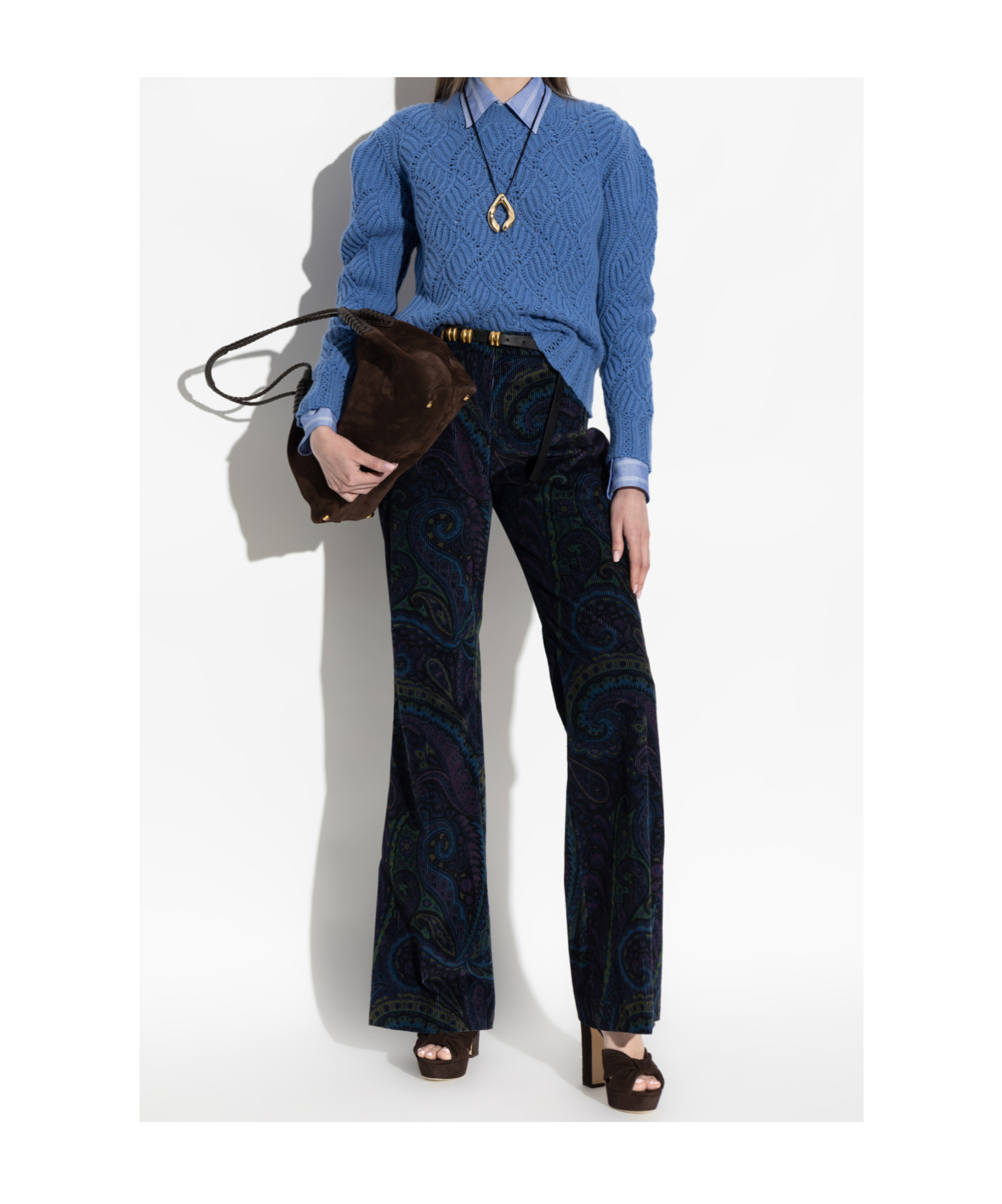Etro Textured Wave Pattern Knitwear Top With Scalloped Hem In Blue