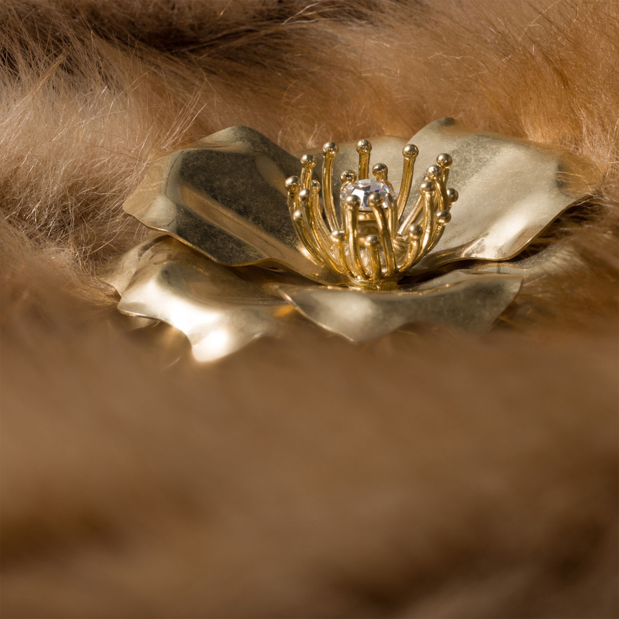 Miu Miu Metal Brooch With Crystal In Gold