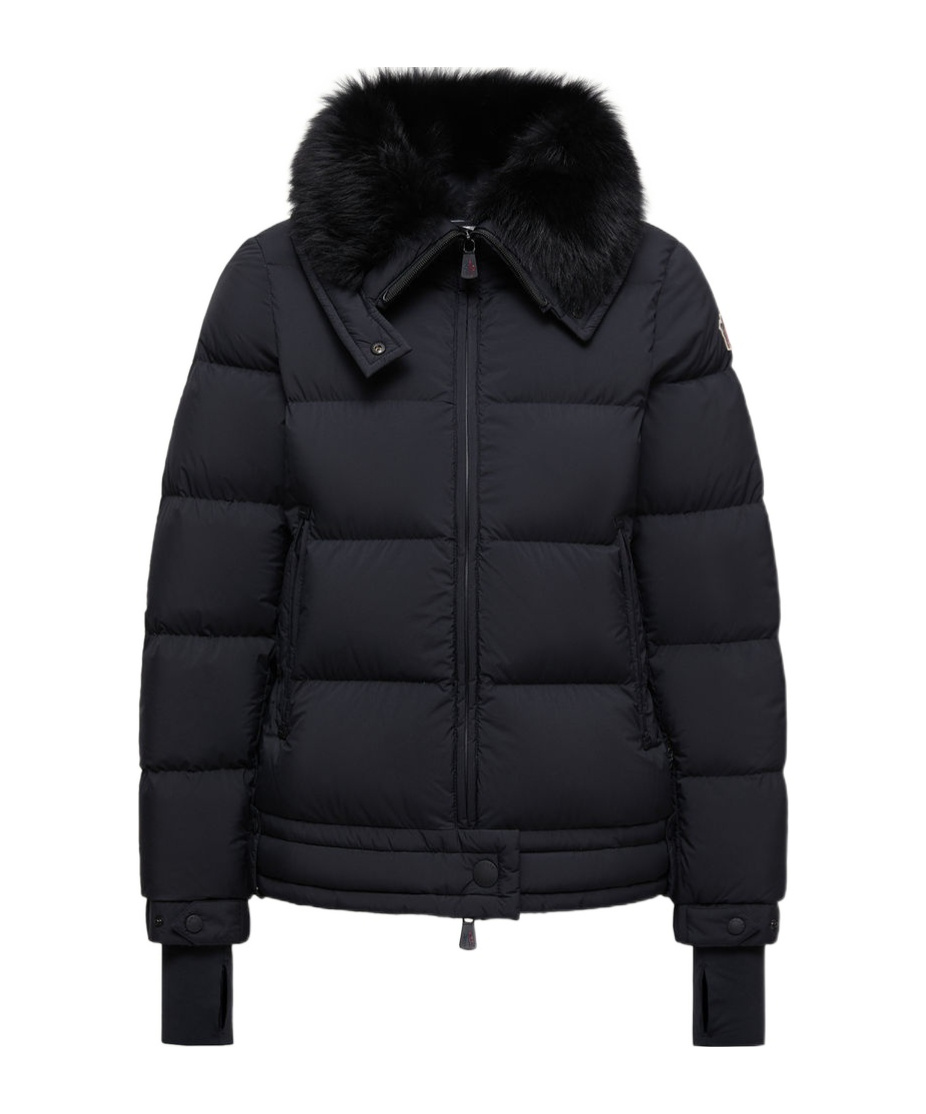 Moncler Arabbas Hooded Shearling Down Ski Jacket In Blue