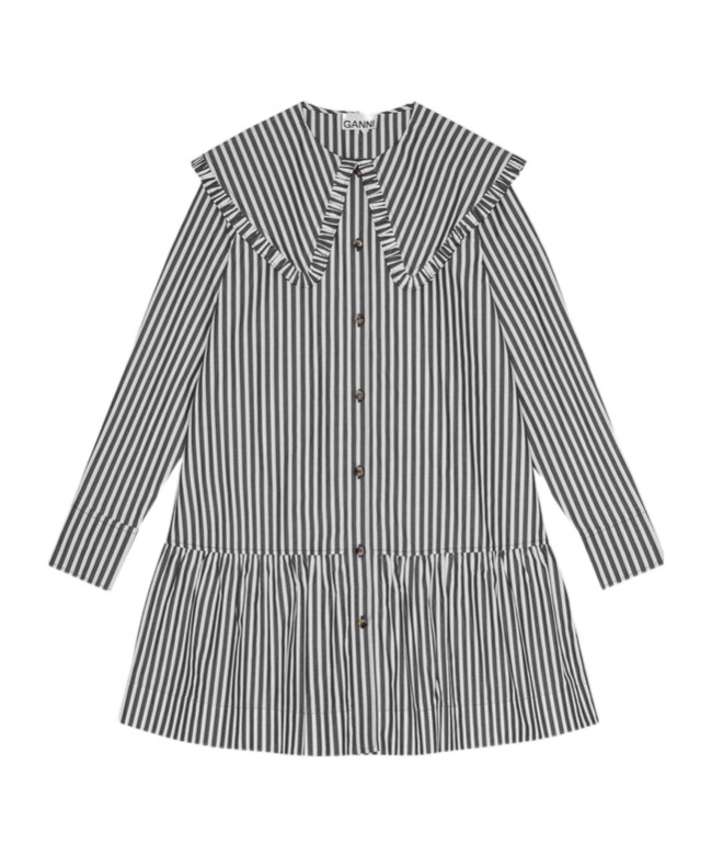 Shop Ganni Black And White Stripe Mini Shirt Dress In Gray