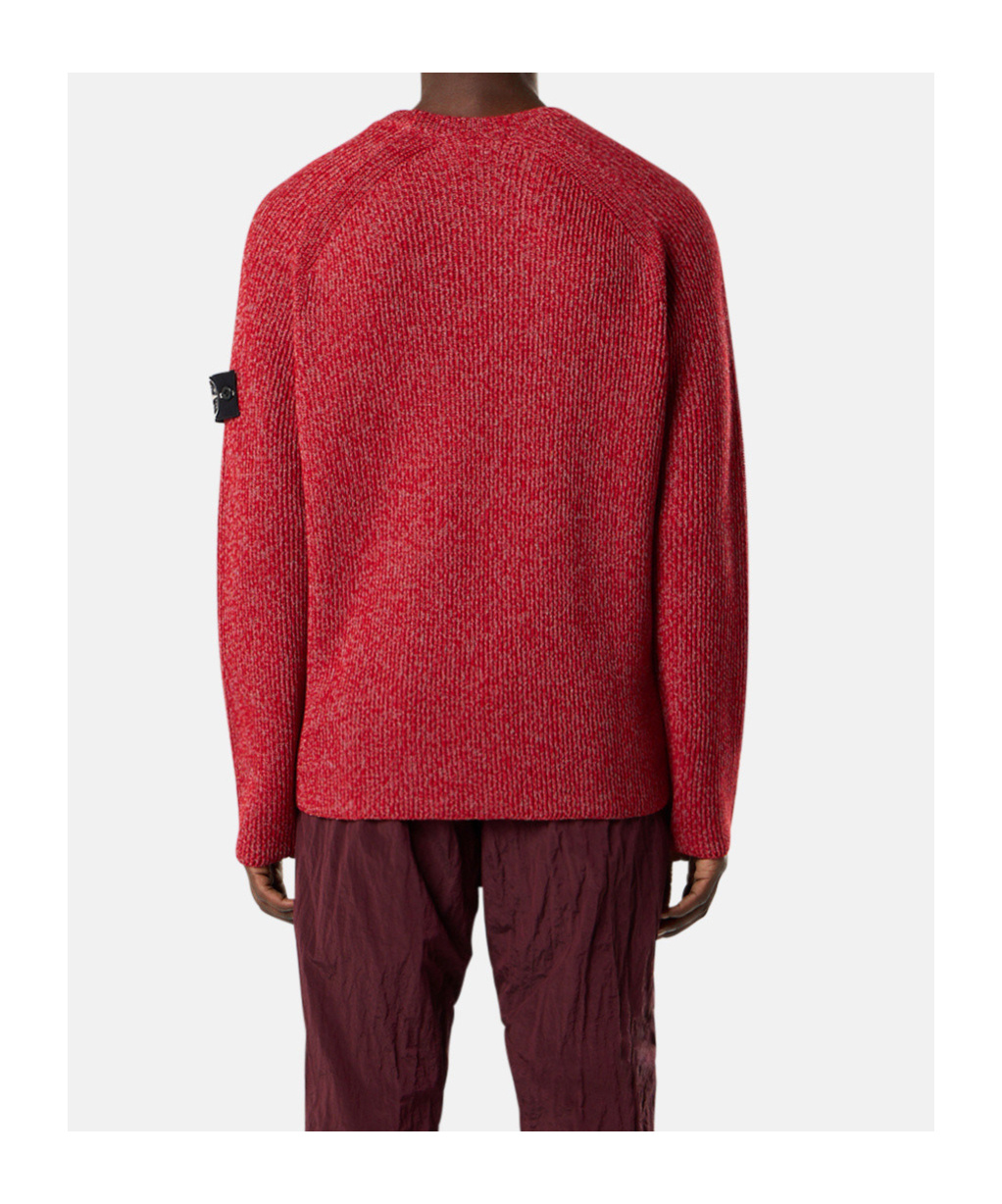 Stone Island Ribbed-knit Sleeve-patch Sweat In Red