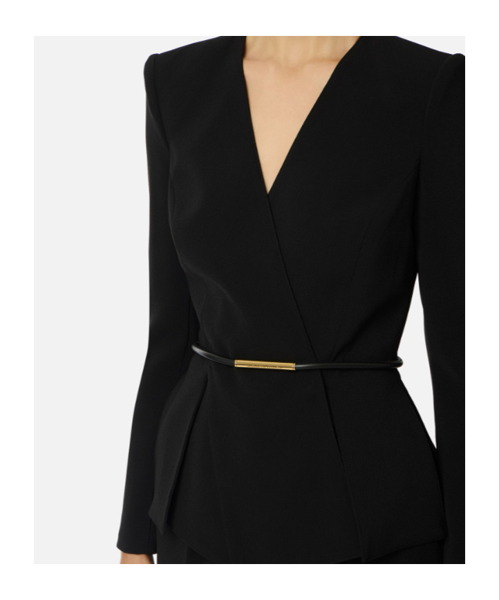 Elisabetta Franchi Belt Lightweight Crêpe Jacket In Black